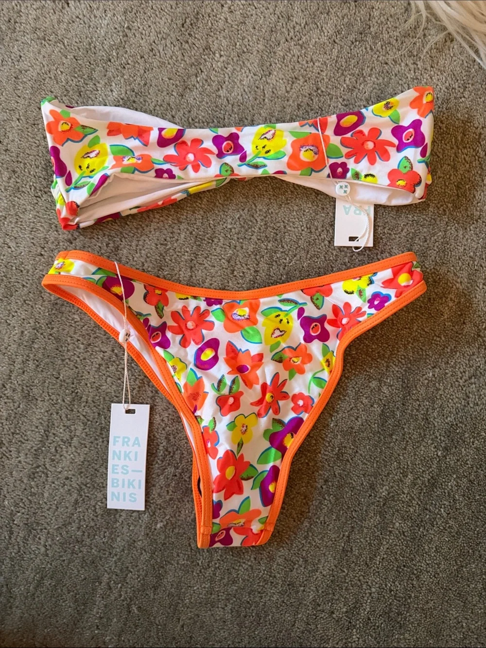 Frankie’s Bikinis Floral Bandeau Bikini Set - Multicolor (White Base)